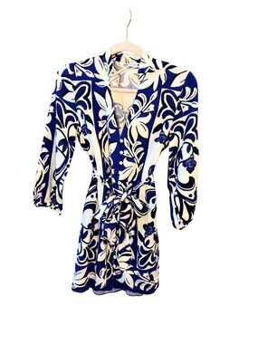 ZARA Blue & White Floral Tie-Waist Mini Dress – XS